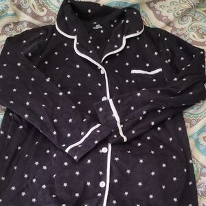 Blue and White Polka Dot Pajamas with Notched Collar